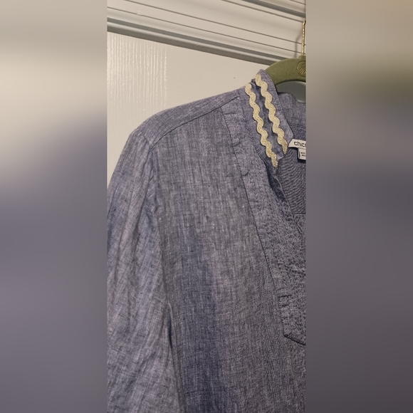 Chico's Linen blue Gold Tunic Top Size 8 - Picture 7 of 8
